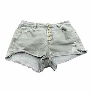 Refuge Women’s Button Fly Gray Green Denim Shorts, Size 6, Cut Off